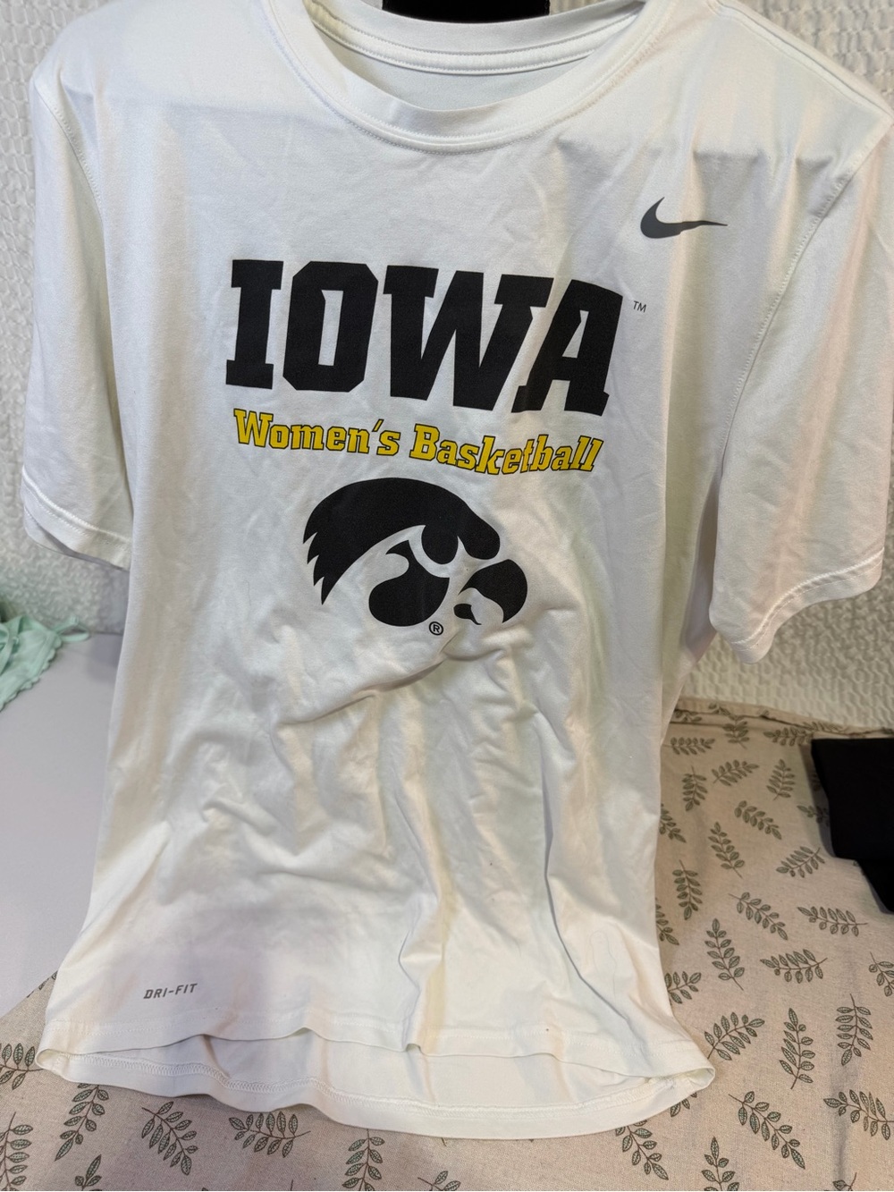 Nike White Iowa Women's Basketball Dri-FIT Tee with Black and Yellow Graphics